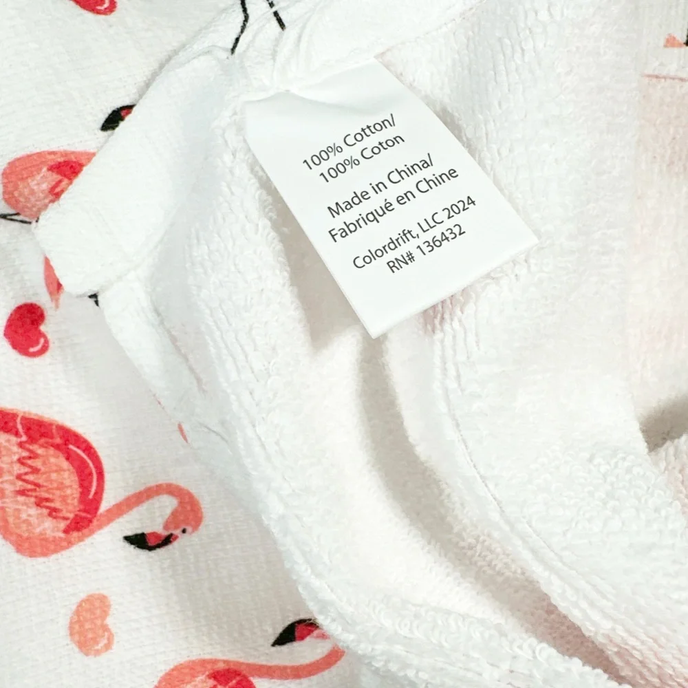 NEW Colordrift VALENTINE HEART & FLAMINGO Kitchen Towel Set/2